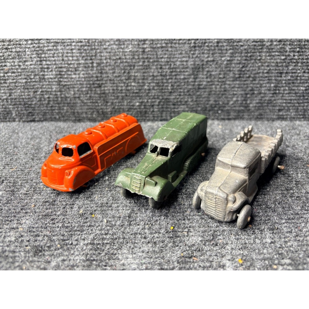 Vintage Tootsietoy Diecast Truck Lot Oil Tanker No 13 Military Half Track 3pc